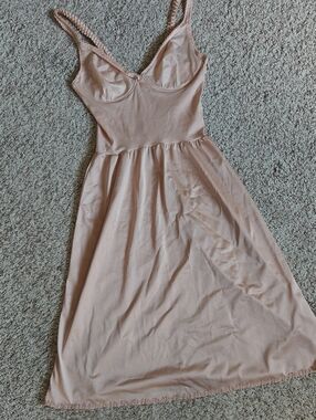 Olga Soft Pink Lace-Trimmed Midi Slip, Vintage